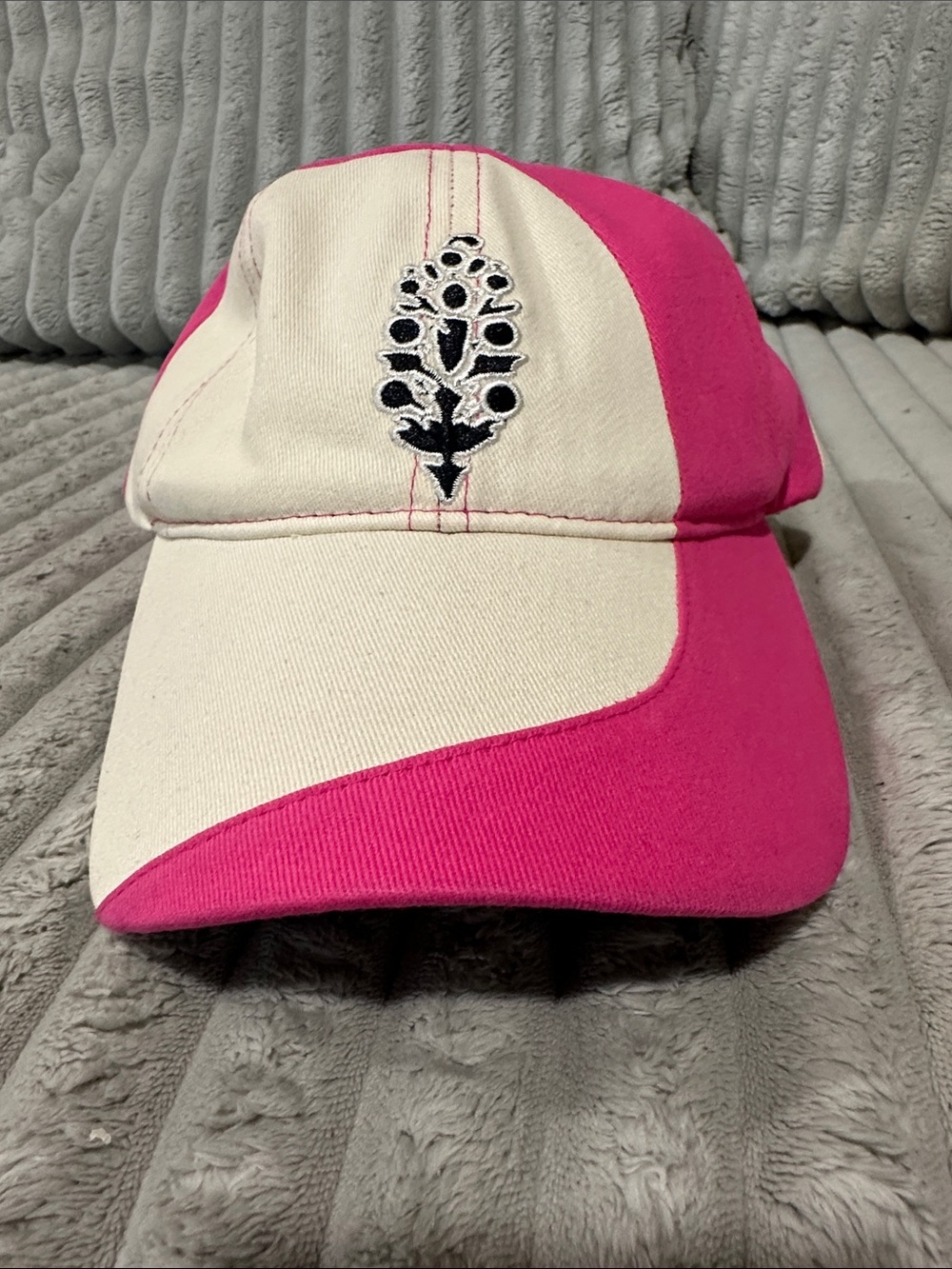 Free People Pink and Cream Embroidered Two-Tone Baseball Cap
